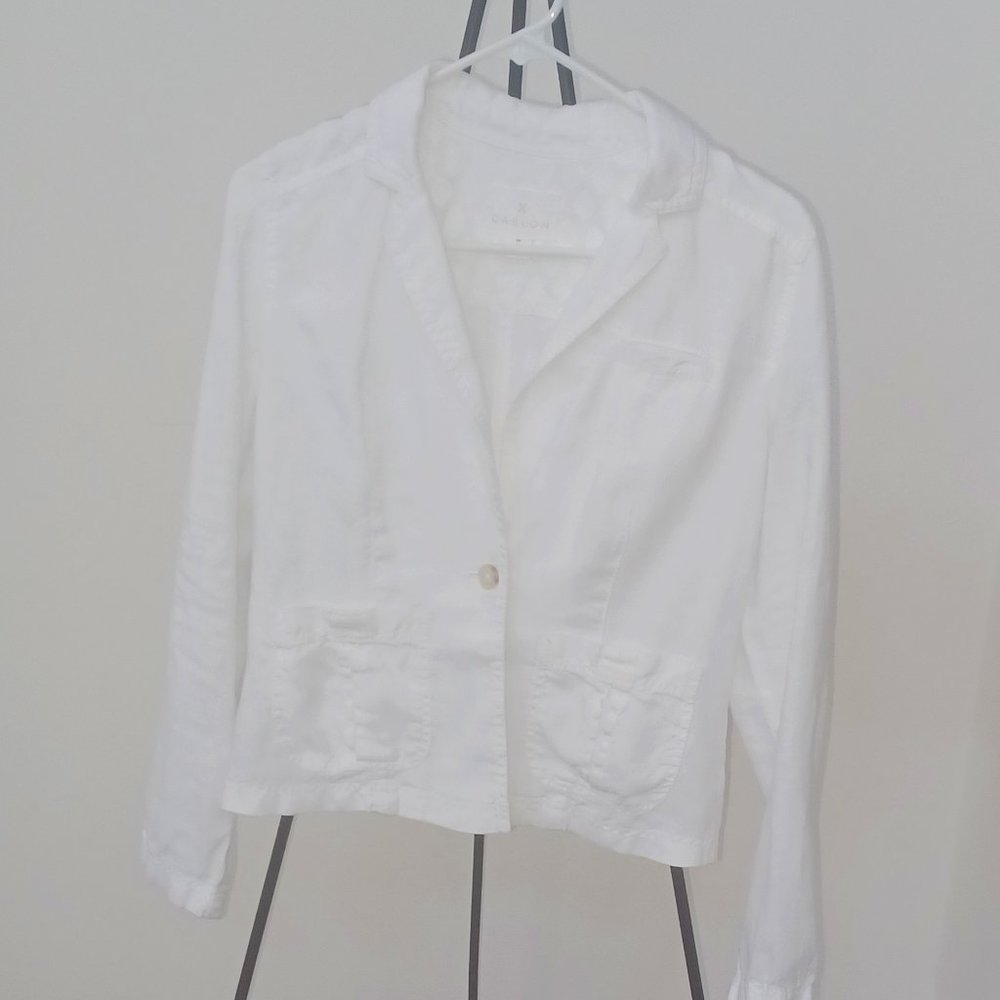 Nordstrom Caslon 100%    Linen  Blazer Jacket Single  White  Long Sleeve